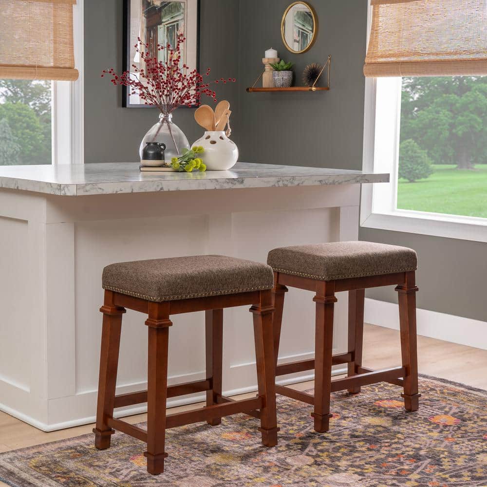 Kennedy Backless Walnut Brown Wood Counter Stool