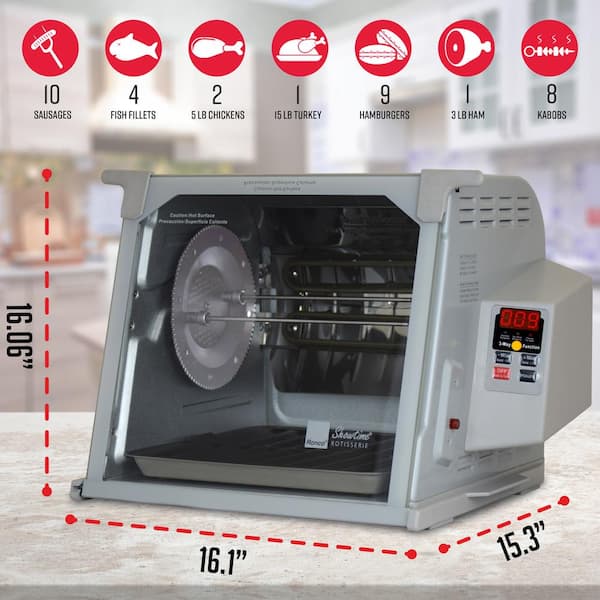 Self-Basting Perfect Preset Rotation Speed Large Capacity Rotisserie & BBQ Oven Platinum Edition Auto Shutoff Includes Multipurpose Basket Digital Controls