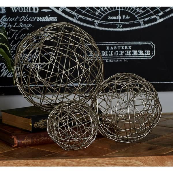 Silver Metal Geometric Sculpture (Set of 3)