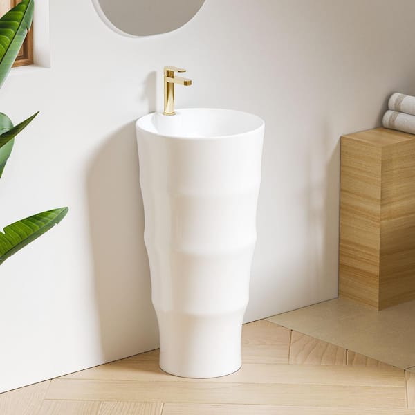 Eridanus Brooklyn Vitreous China 33 in. Circular Free-Standing Pedestal Sink with Faucet Hole in Crisp White