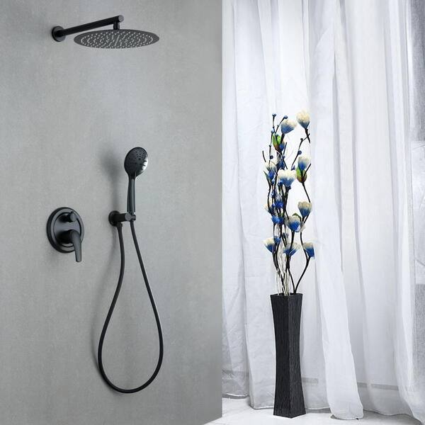 Boger Single-Handle 5-Spray 12 in. Wall Mount Shower Faucet and Hand Shower Combo in Matte Black (Valve Included)