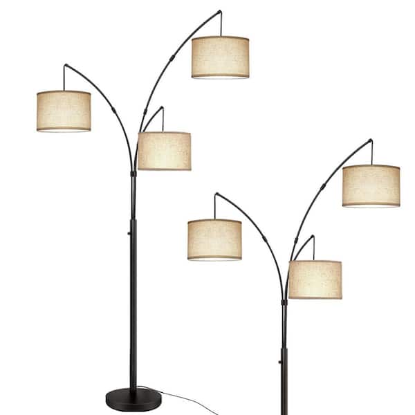 Netin 80 in. Black 3-Light Arc Floor Lamp, Dimmable, 3-Color Temperature, Remote Control, Stylish Tall Floor Lamp