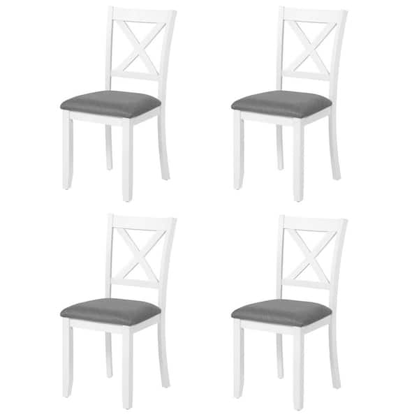 Arago White plus Gray Upholstered Linen Solid Wood Counter Height Dining Side Chairs, Set of 4