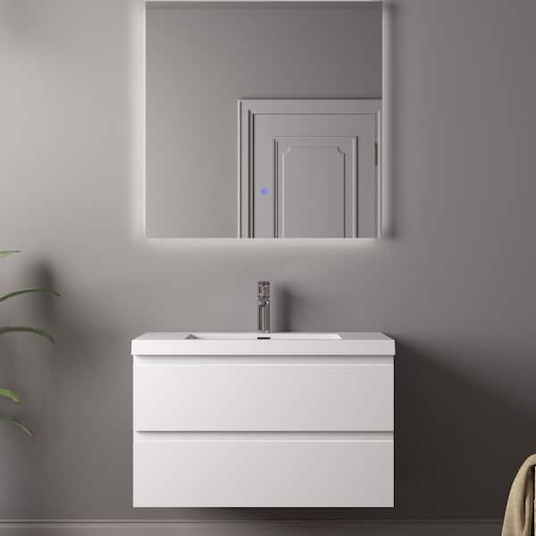 TONA Angela 36 in. Single HG. White Bath Vanity Wall-mounted
