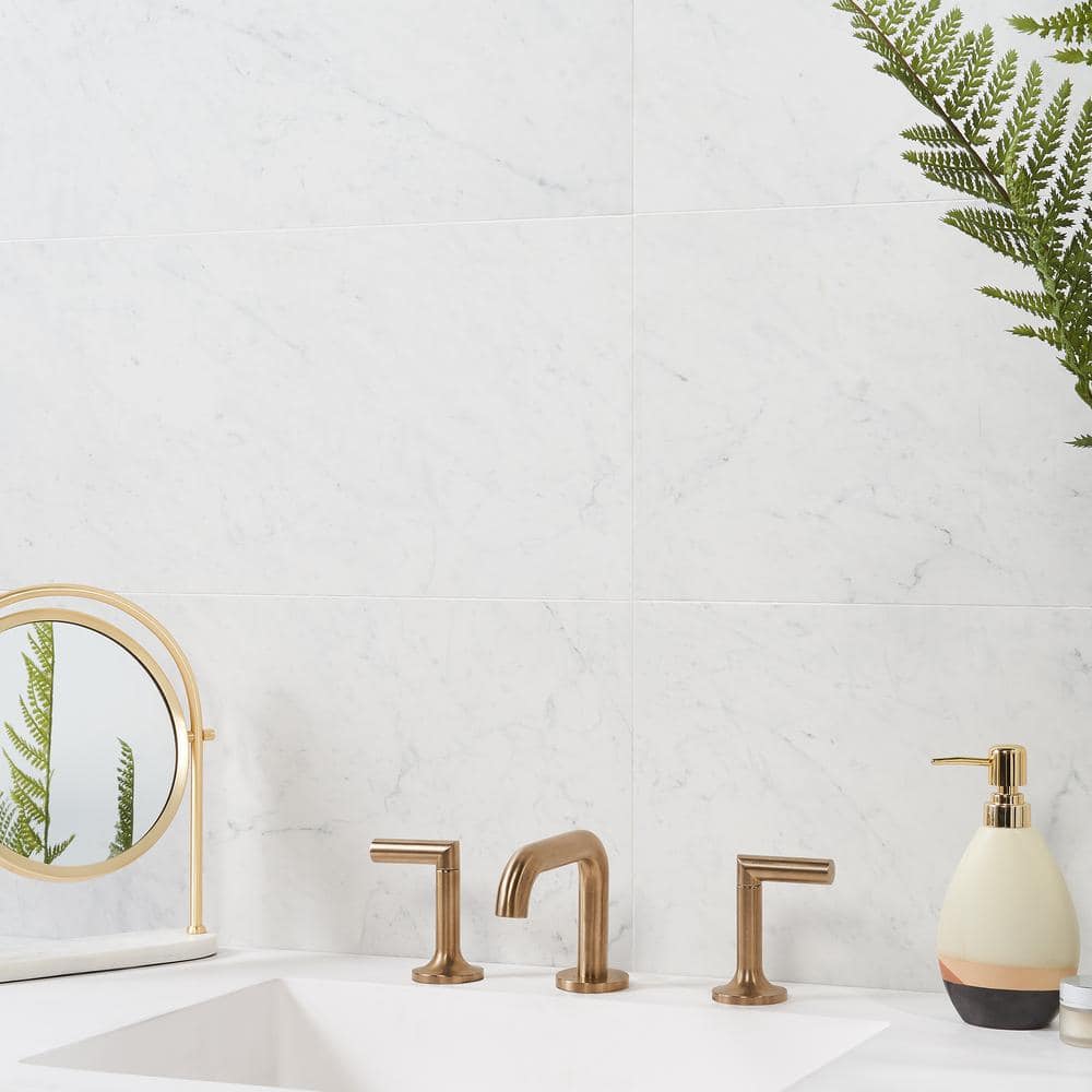 Saroshi 12" x 24" Matte White Marble Look Porcelain Tile