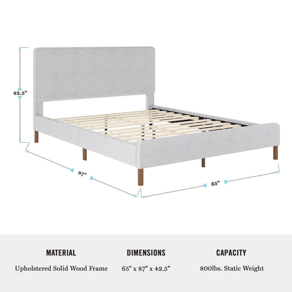 Gray Queen Upholstered Platform Bed with Linen Headboard