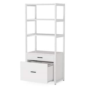 Earlimart 60 in. White Engineered Wood and Metal 4-Shelf Etagere Bookcase with 2-Drawers