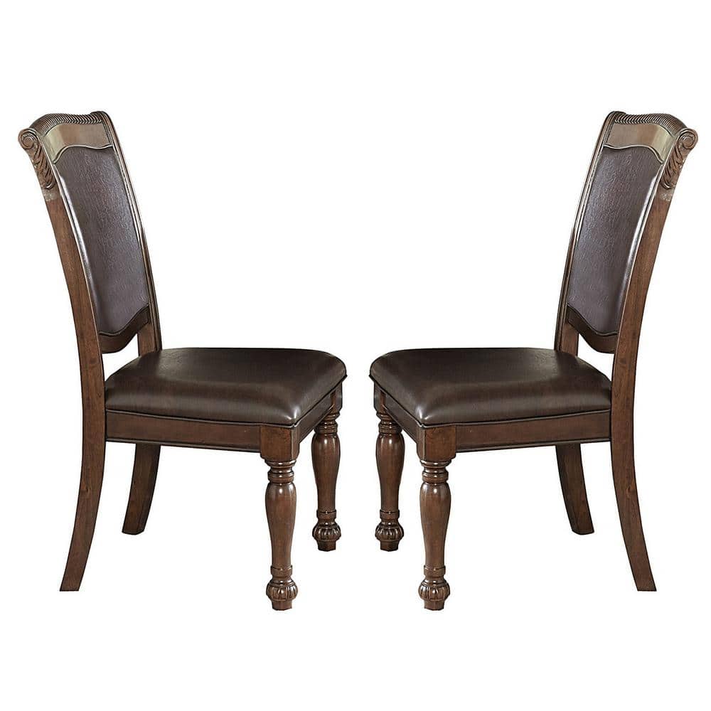 Cherry Brown & Dark Brown Faux Leather Upholstered Side Chair