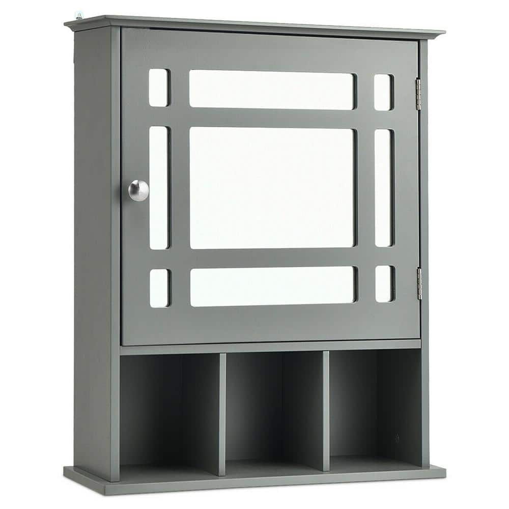 20 in. W x 24 in. H x 6 in. D Bathroom Storage Wall Cabinet with 1 Glass Doors and Adjustable Shelf in Gray
