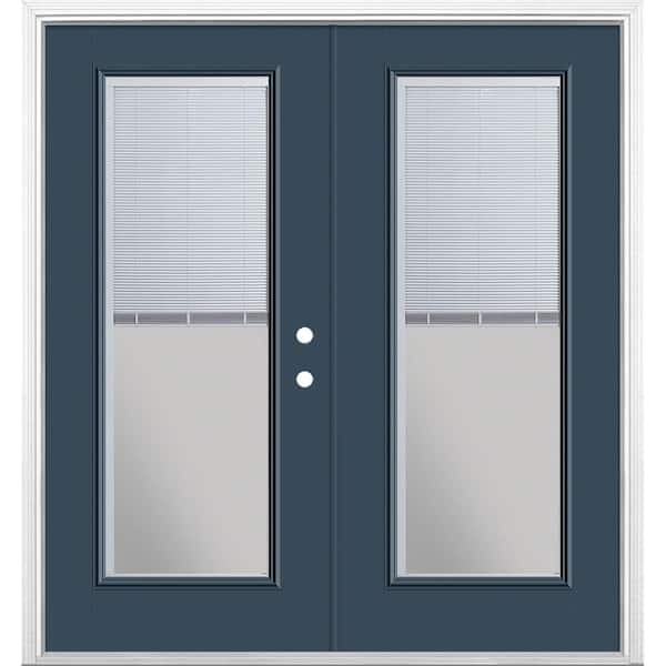 Masonite 72 in. x 80 in. Night Tide Fiberglass Prehung Left-Hand Inswing Mini Blind Patio Door with Brickmold