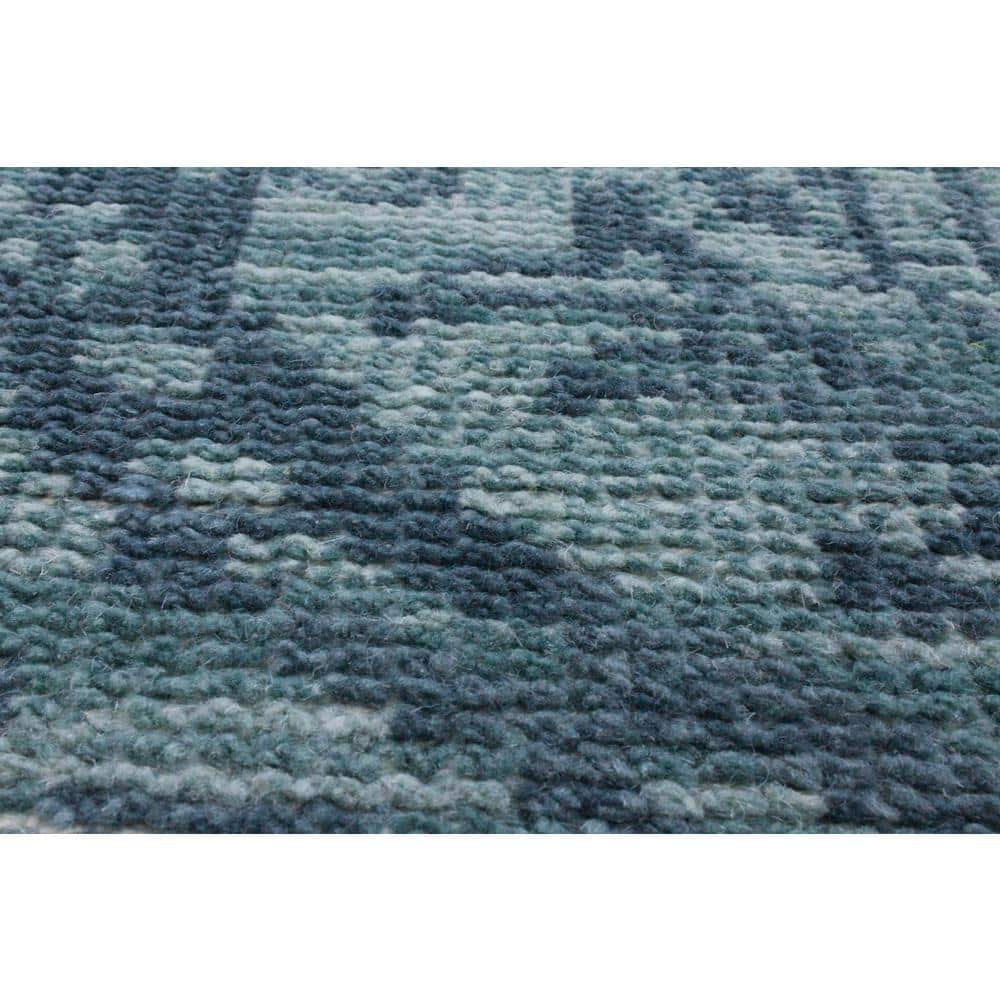 Large Blue Wool Geometric Hand-Knotted Area Rug