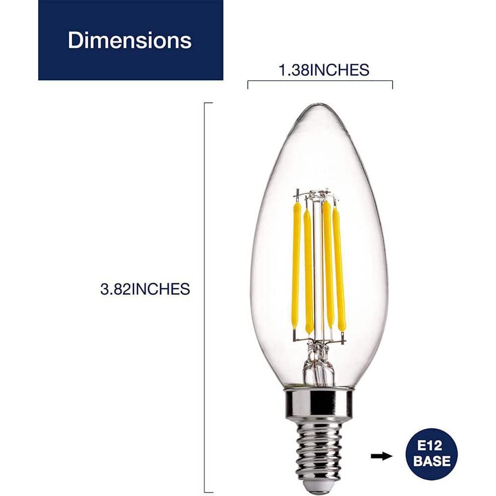 Clear Glass Dimmable LED Candelabra Bulbs, 12 Pack