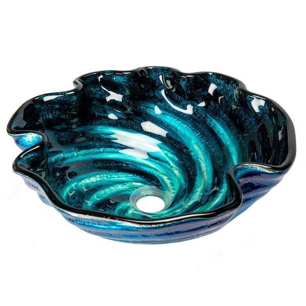 Eden Bath Caribbean Wave Glass Vessel Sink in Blue