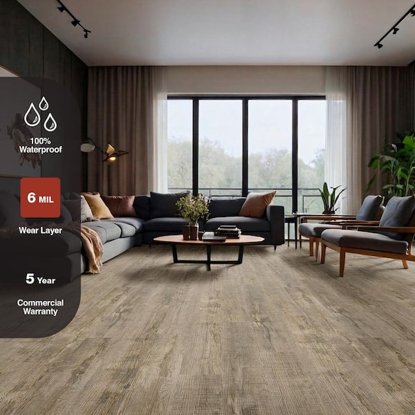 Meadowlark 6 MIL x 6 in. x 36 in. Rustic Brown Click Lock Waterproof Rigid Core Vinyl Floor Boards (23.95 sq. ft./Case)