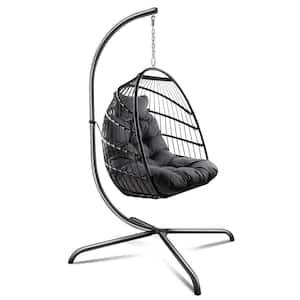 Flynama 38 in. 1 Person Black Outdoor Wicker Patio Swing Egg Chair