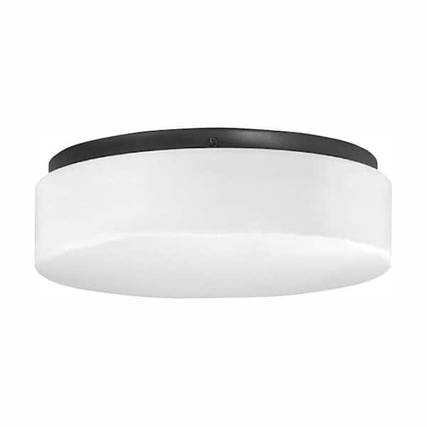 Progress Lighting 11 in. LED Drums 21-Watt Black Integrated LED Flush Mount for Garage and Pantry