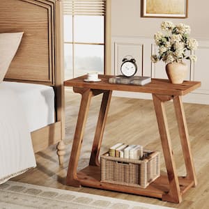Kerlin 27.6 in. Brown Rectangle Solid Wood Side Table, End Table with Shelf for Living Room, Bedroom