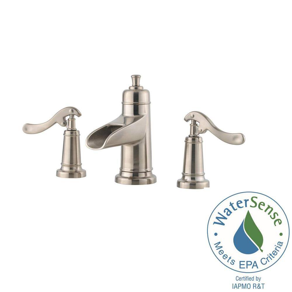 Ashfield Brushed Nickel 8" Widespread Double Handle Bathroom Faucet