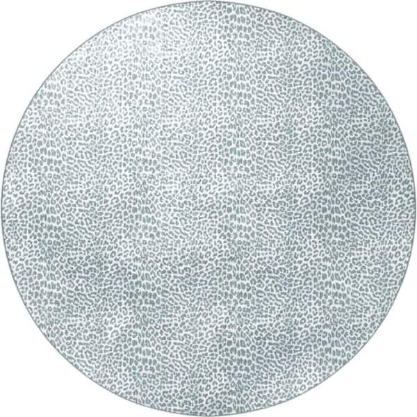 8' Round Gray Animal Print Runner Rug