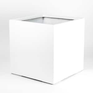Cube 16 in. x 16 in. x 16 in. Glossy White Fiberglass Square Planter