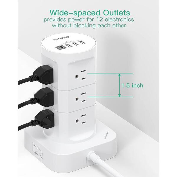Etokfoks Tower Surge Protector Power Strip 10 ft. with 8 AC Outlets and 4  USB Ports (1 USB C) Charging Station MLPH005LT190 - The Home Depot