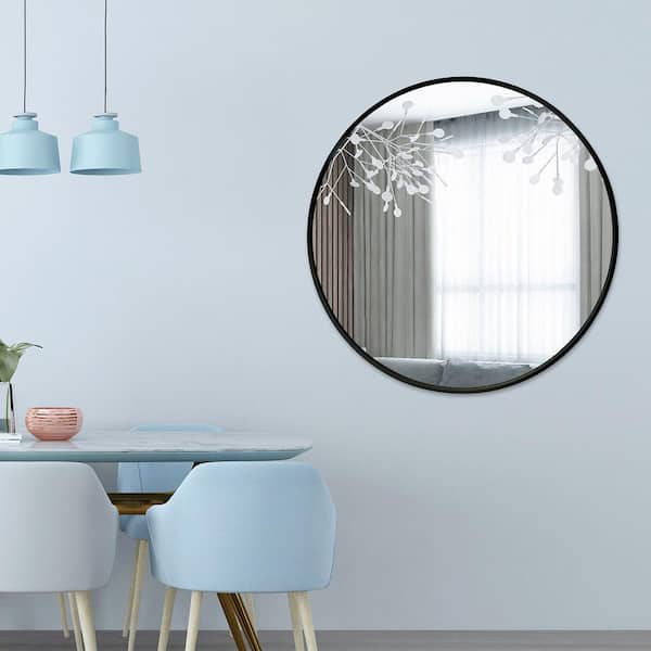 July 36 in. x 36 in. Black Modern Round Aluminum Alloy Framed Decorative Mirror