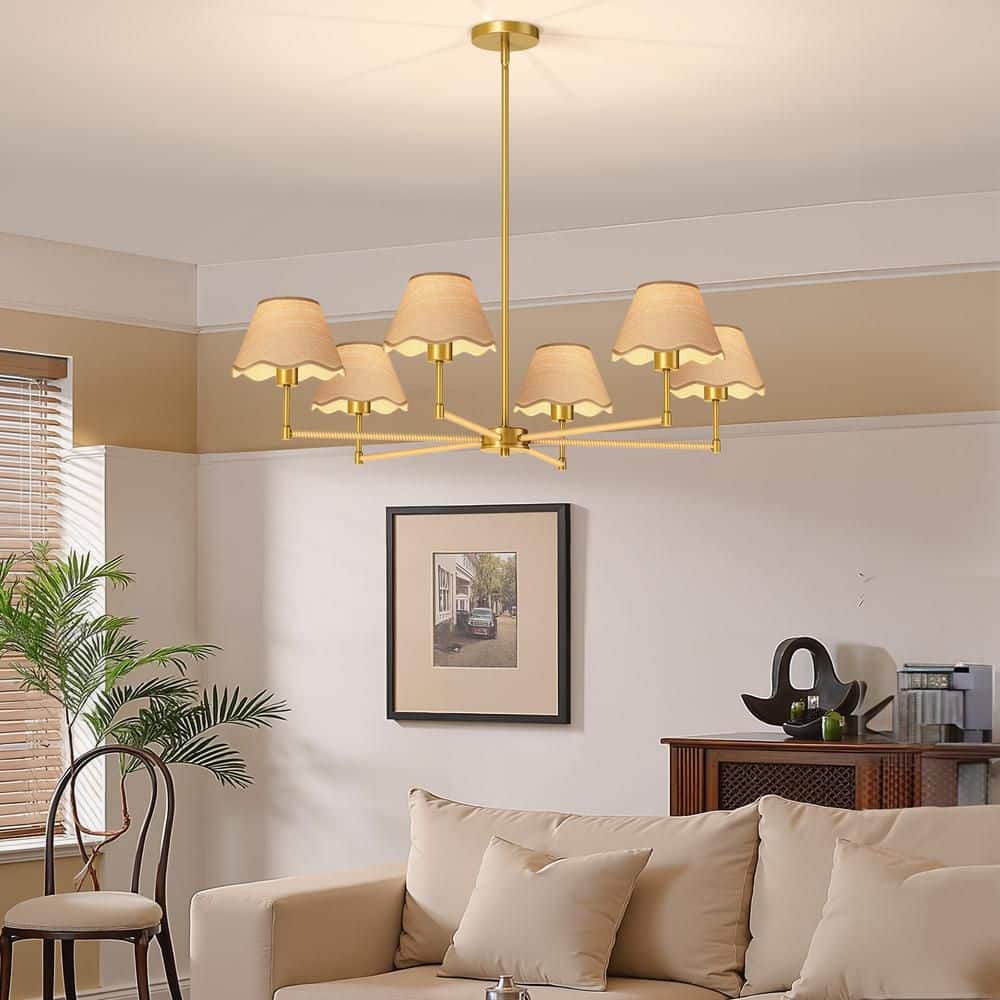 36in Boho Rattan Chandelier, Rattan Pendant Light, 6-light Modern Farmhouse Industrial Chandelier With Gold Lampshade price history on PriceWatchPro