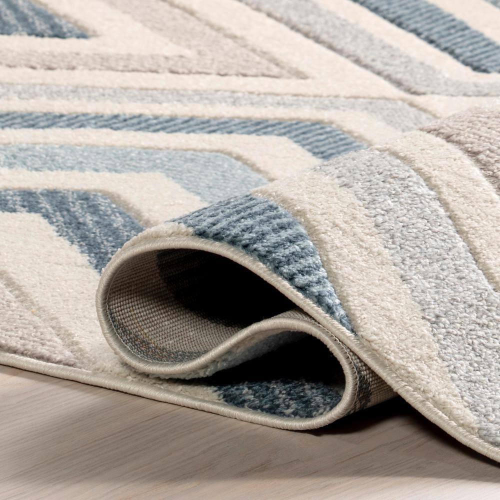 Blue Chevron Pattern Stain-Resistant Runner Rug