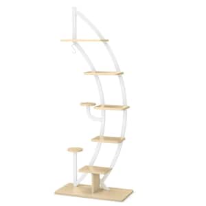 Specialty 61 in. H 6-Tier Potted Wood Indoor Plant Stand Rack Curved Stand Holder Display Shelf in Natural Plus White