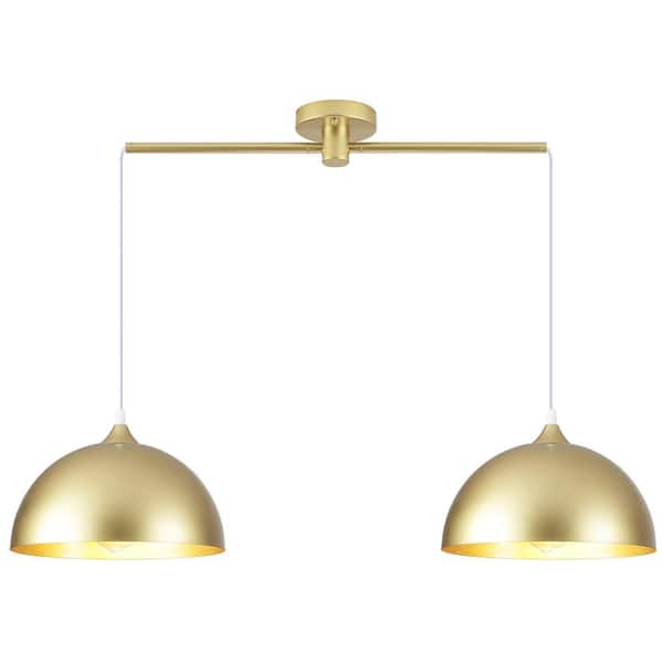 ADSENSTY 2-Light 34.64 in. Gold Modern Dome Pendant Light with Metal Shade, No Bulbs Included