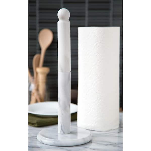 Gold Paper Stand with Marble Base Vertical Paper Towel Rack Modern Paper Towel Holder Roll Toilet Countertop Kitchen A, Size: 14.7, White