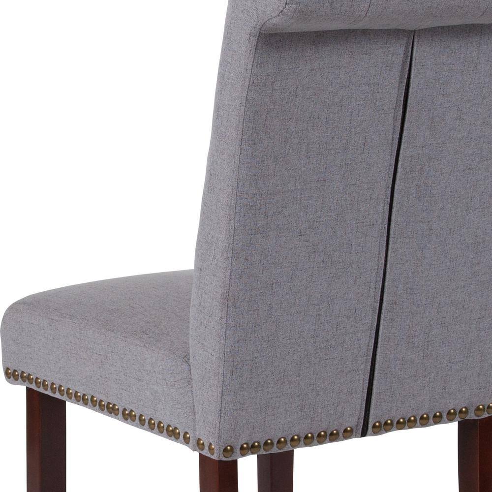 High-Back Parsons Side Chair in Light Gray Leather & Walnut Wood