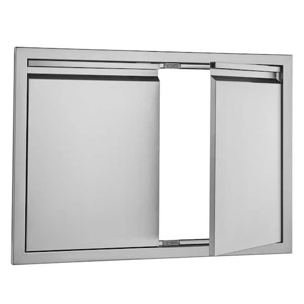 BBQ Access Door 30 in. W x 21 in. H Brushed Stainless Steel Outdoor Kitchen Door with Hooks for Outside Cabinet