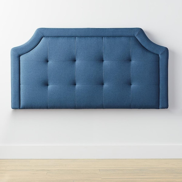 Brookside Ella Upholstered Scoop-Edge Navy Queen Headboard with Square Tufting