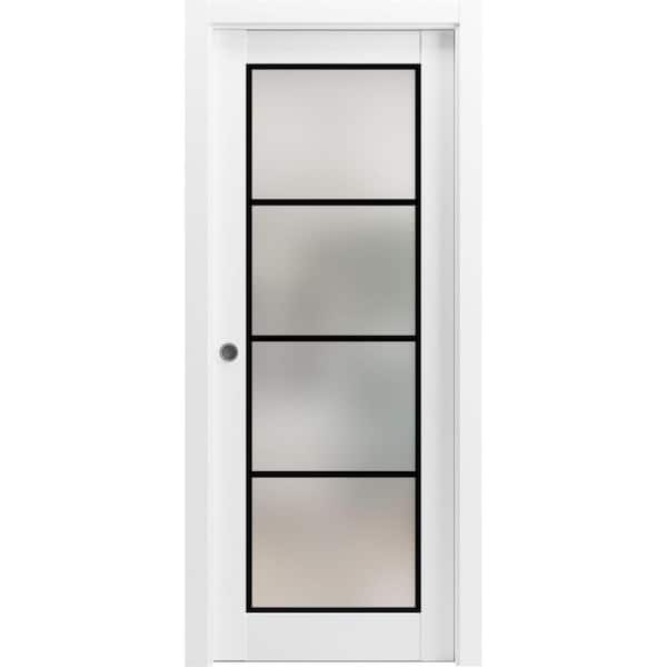 Sartodoors 42 in. x 80 in. 1 Panel White Finished Solid Wood Sliding Door with Hardware