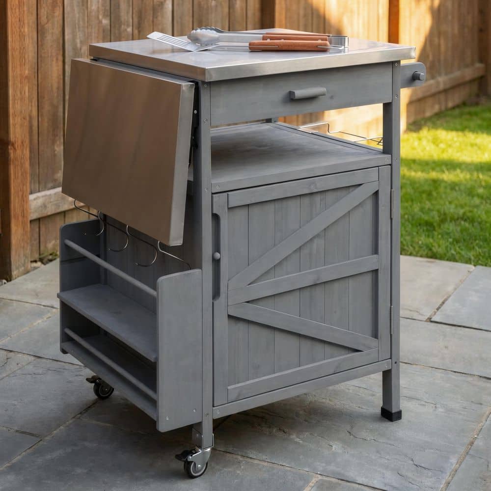 Outdoor Blue Gray Stainless Steel 40.5 in. Kitchen Island with Drop ...