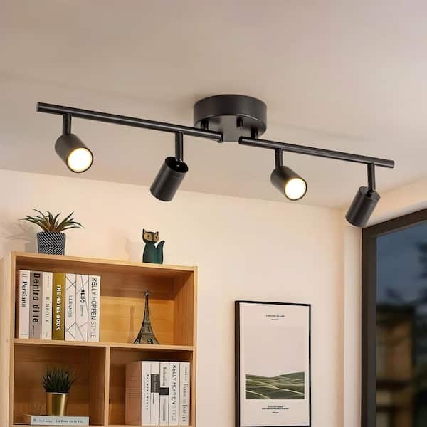 RRTYO Ulah 2 ft. Matte Black Integrated LED Ceiling Mounted Hardwired Track Lighting Kit/Wall Light with Black and Gold Head