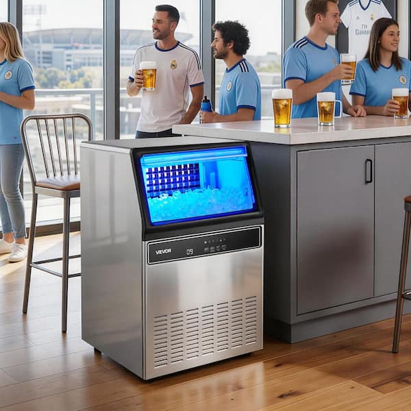 Commercial Ice Maker 120 lbs./24 in. H Full Size Cubes 17.52 in. Freestanding Ice Maker Machine with 33 lbs. in Silver