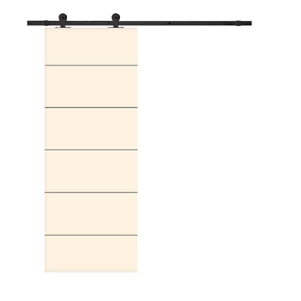 CALHOME Modern Classic Series 30 in. x 80 in. Beige Stained Composite MDF Paneled Interior Sliding Barn Door with Hardware Kit