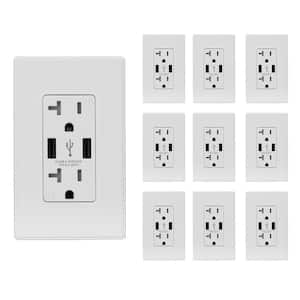 25-Watt 20 Amp Dual Type A USB Wall charger with Duplex Tamper Resistant Outlet, White(10-Pack)