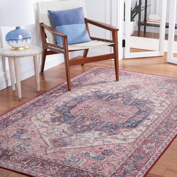 Tuscon Beige/Pink Doormat 3 ft. x 5 ft. Machine Washable Border Medallion Floral Area Rug