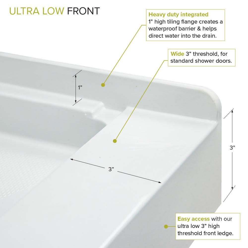 White 60-Inch Transtone Single Threshold Shower Base with Center Drain