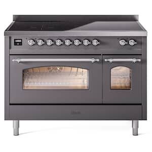 Nostalgie 48 in. 6 Zone Freestanding Double Oven Induction Range in Graphite Matte with Chrome Trim