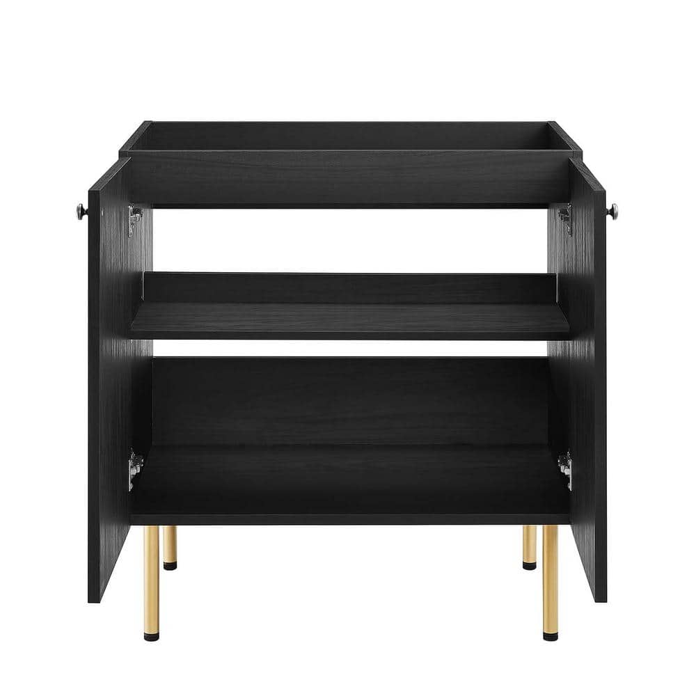 Chaucer Black Wood and Rattan 30" Bathroom Vanity Cabinet
