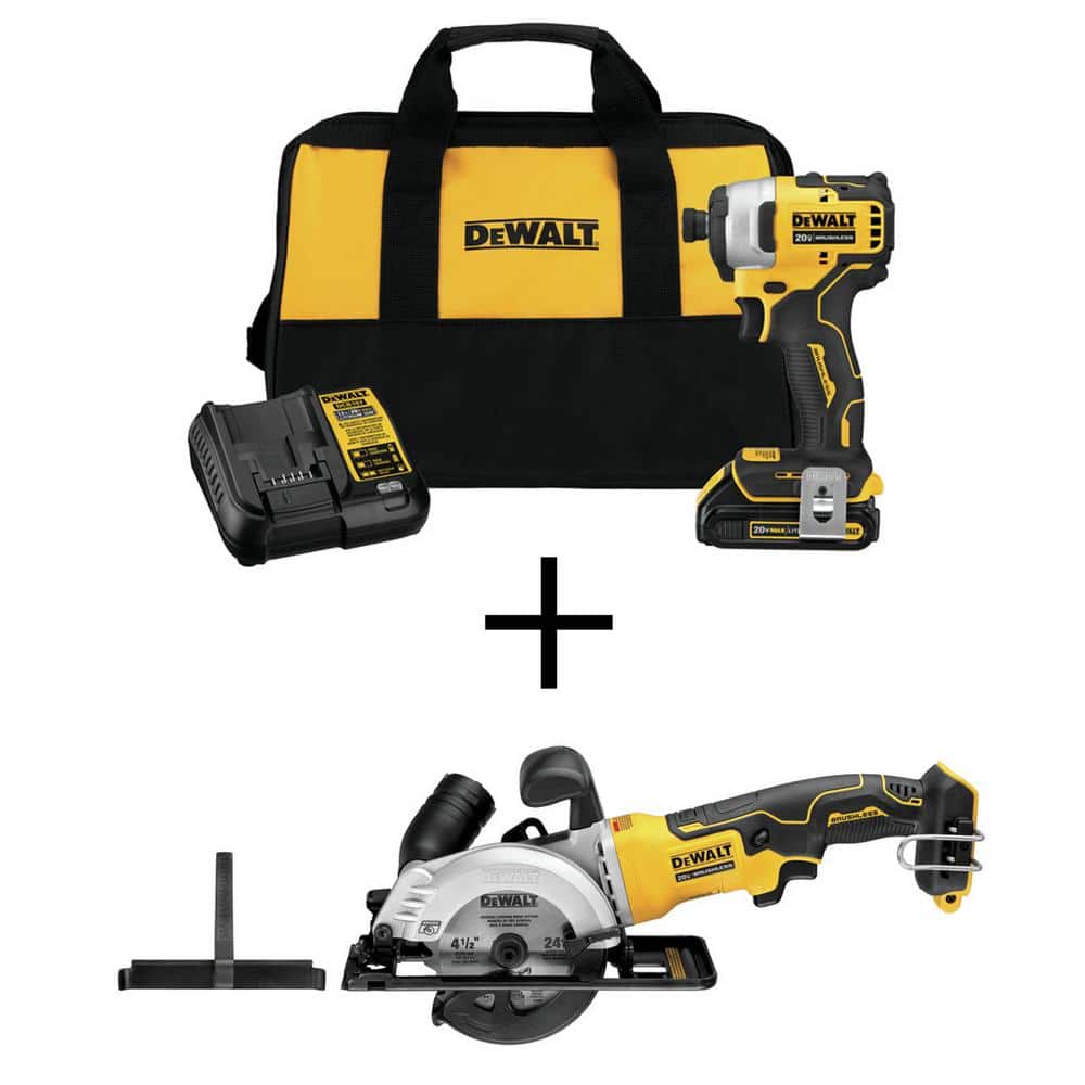 DEWALT ATOMIC 20V MAX Li-Ion Brushless Cordless Compact 1/4 in. Impact Driver Kit and 20V 4-1/2 in. Circ Saw -  DCF809C1W571