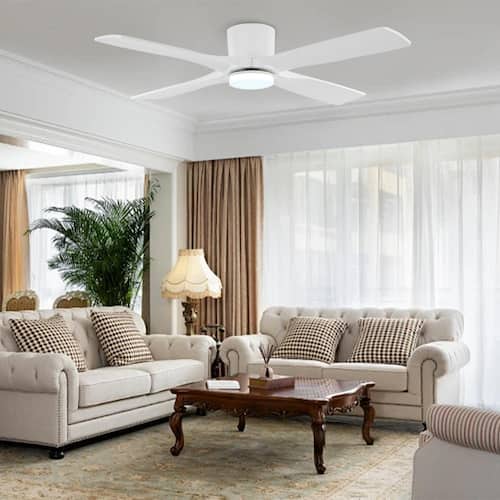 48 in. (4 ft.) 4 Solid Wood Blades Indoor Flush Mount Ceiling Fan with Integrated LED, White Lighting