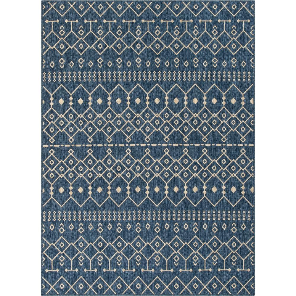 Nordic Lattice Blue 5' x 7' Synthetic Indoor/Outdoor Area Rug