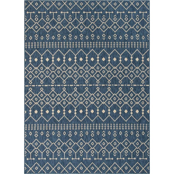 Well Woven Medusa Nord Blue Moroccan Tribal 5 ft. 3 in. x 7 ft. 3 in. Indoor/Outdoor Area Rug