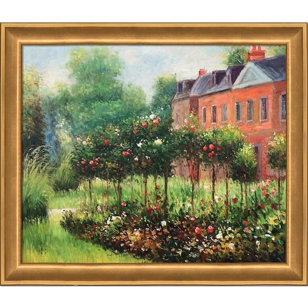 LA PASTICHE Rose Garden at Wargemont by Pierre-Auguste Renoir Muted Gold Glow Framed Architecture Painting Art Print 24 in. x 28 in.