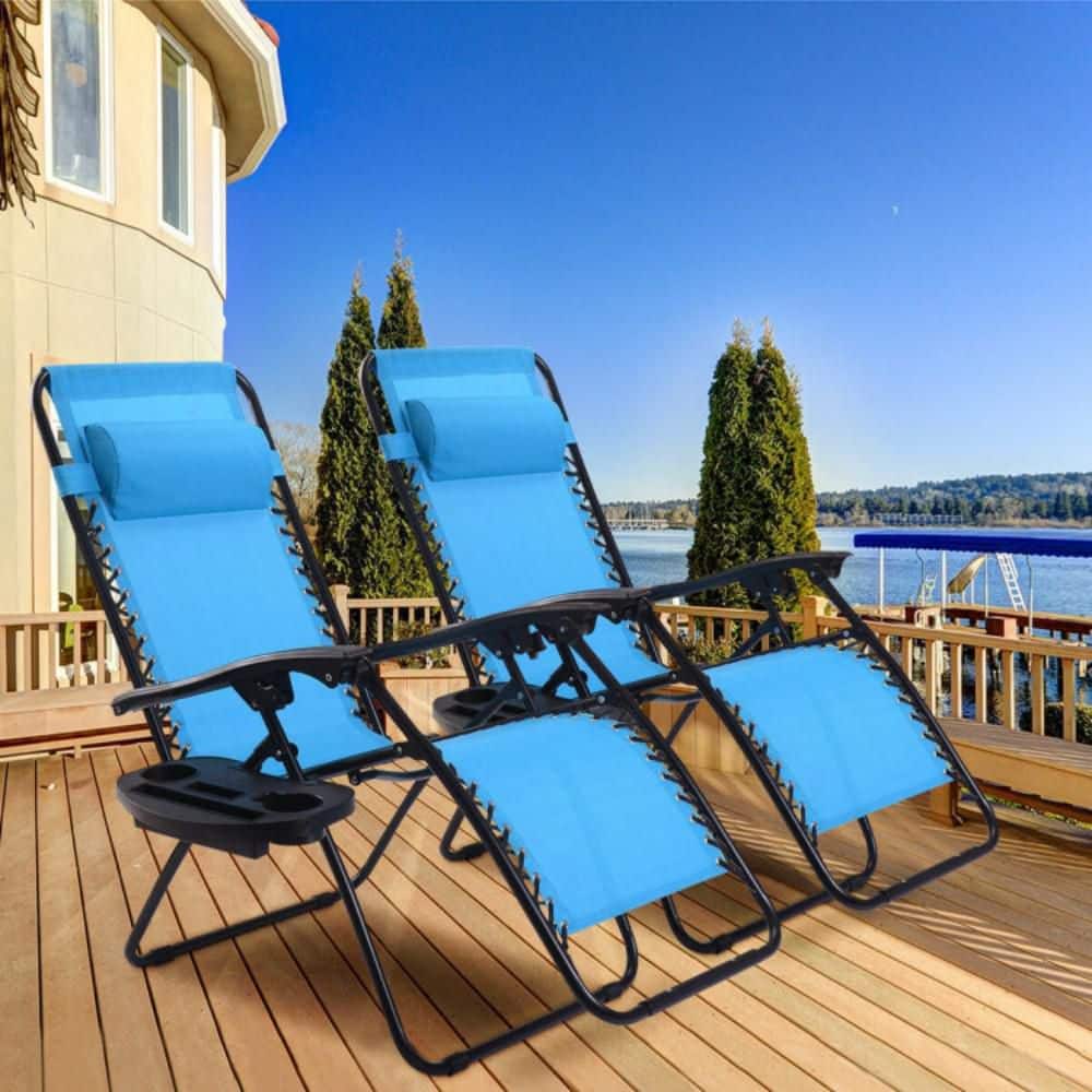 2-Pack Metal Outdoor Folding Zero Gravity Reclining Lounge Chairs in Light Blue with Tray and Headrest price history on PriceWatchPro